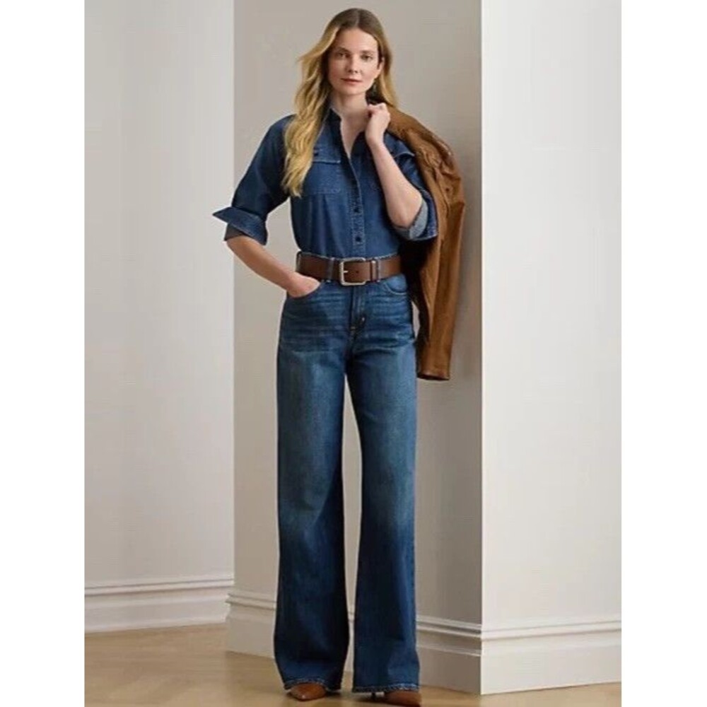 Lauren Ralph Lauren Women's 100% Cotton Denim Shirt Blue Atecco Wash Size XL - Picture 4 of 13
